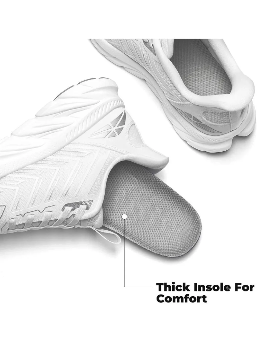 Women's White Walking Shoes Non Slip Pull On Round Toe Athletic Tennis Sneakers